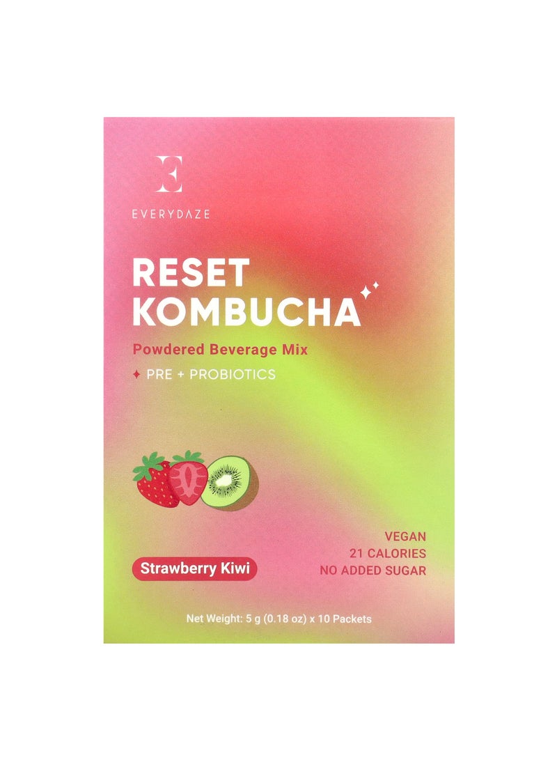 Reset Kombucha, Powdered Beverage Mix, Strawberry Kiwi, 10 Packets, 0.18 oz (5 g) Each