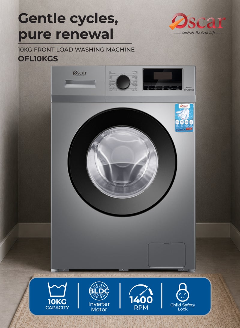 OSCAR 10KG Front Load Washing Machine | 16 Wash Programs, Inverter BLDC Motor, 1400 RPM & 5 Star Energy Saving, 16 Programs, Extremely Low Noise, Steam Care Hygiene,, Autosense & Fully Automatic Washer, Grey - OFL10KGS | 2 Year Warranty - Image 2
