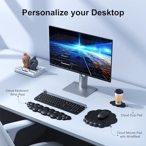 MOKURU Cloud Mouse Pad with Wrist Rest Cloud Keyboard Wrist Rest Mouse Pad Wrist Support Ergonomic Keyboard Mouse Wrist Support Black - Image 3