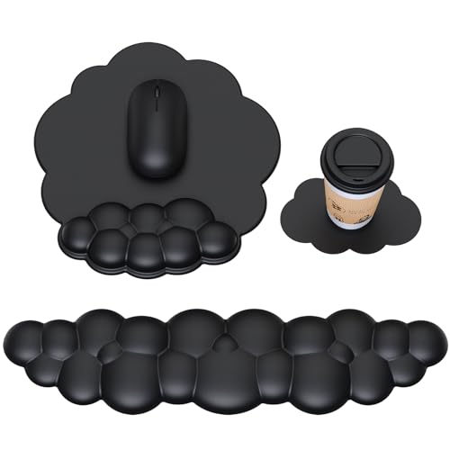 MOKURU Cloud Mouse Pad with Wrist Rest Cloud Keyboard Wrist Rest Mouse Pad Wrist Support Ergonomic Keyboard Mouse Wrist Support Black - Image 1