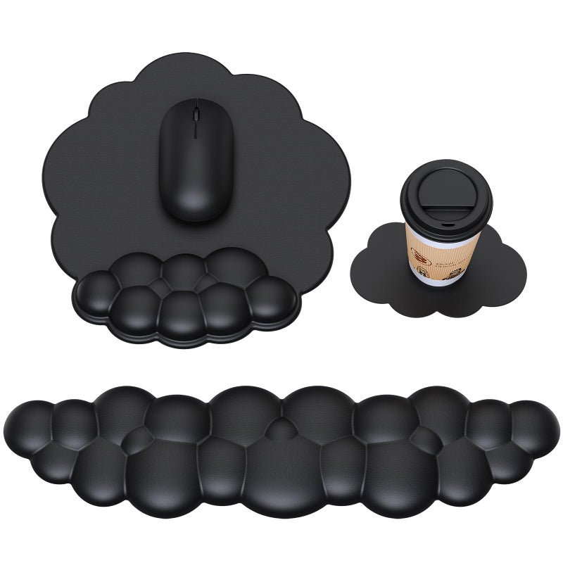 MOKURU Cloud Mouse Pad with Wrist Rest Cloud Keyboard Wrist Rest Mouse Pad Wrist Support Ergonomic Keyboard Mouse Wrist Support Black - Image 2