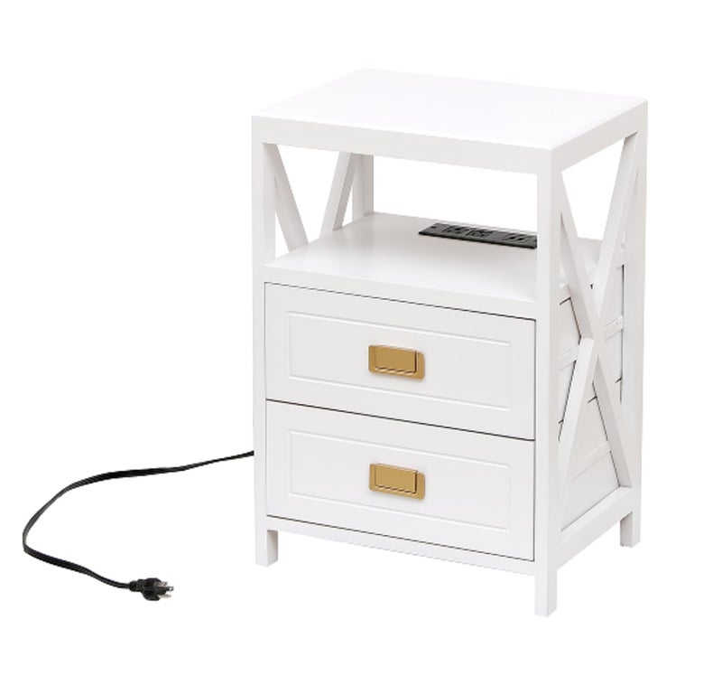 BECTSBEFF Assembled Nightstand with Charging Station No Assembly Required End Table with USB Ports and Outlets Fully Assembled Side Table for Bedroom for Living Room White