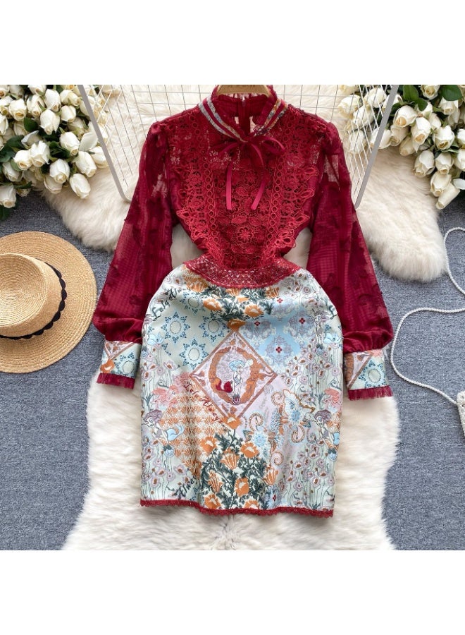 ZAGHOU Vintage Patchwork Lace Dress - Image 2