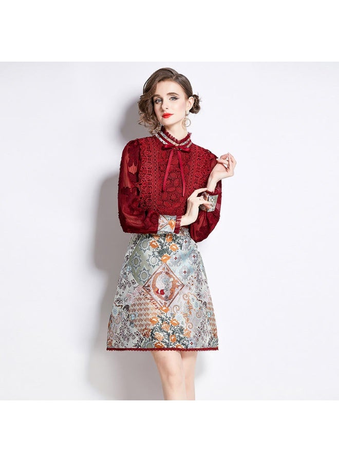 ZAGHOU Vintage Patchwork Lace Dress - Image 1