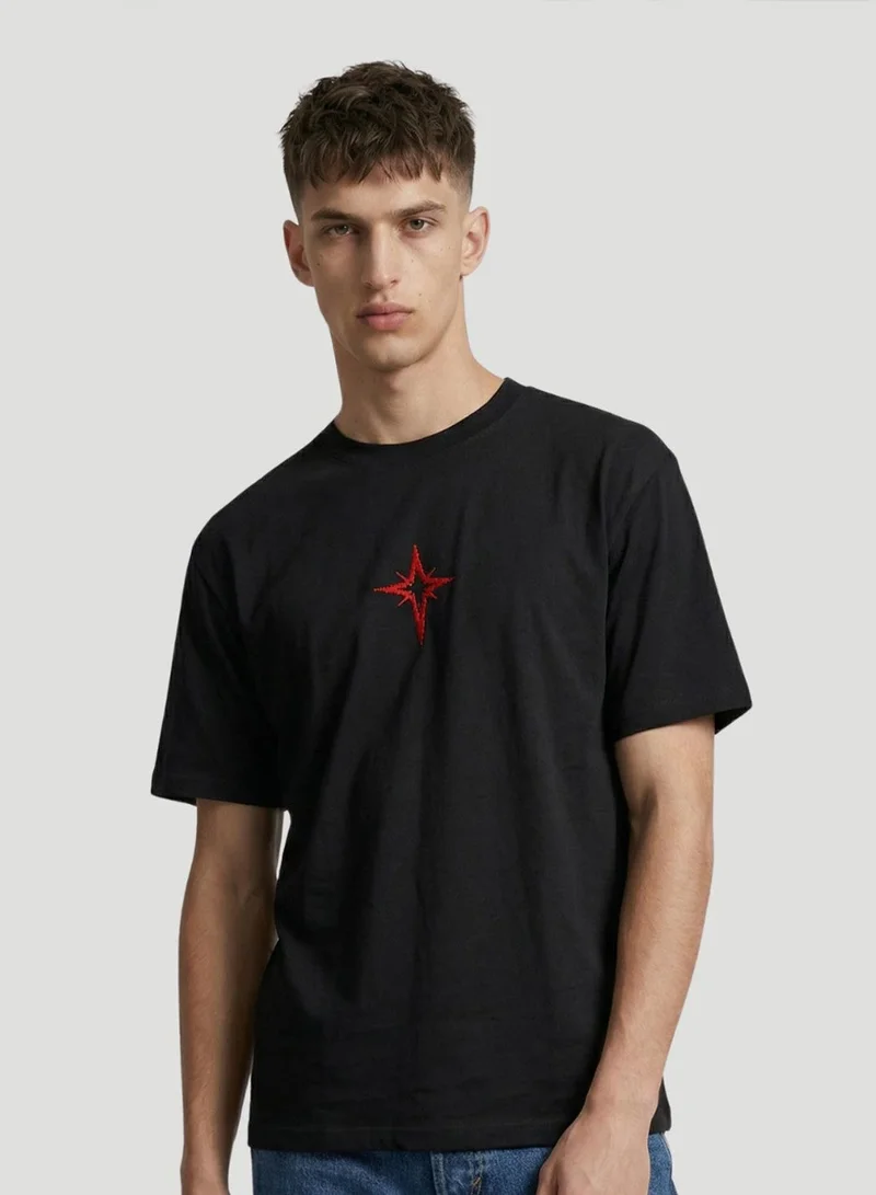دينيس لينغو Black 100% Cotton Printed Regular Fit T-Shirt For Men
