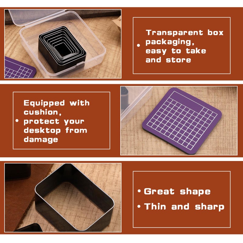 Yizzvb 8 Pcs Leather Rectangle Shape Cutter Tool Set, Punching Tools Set, High Carbon Steel Craft Punching Tools for DIY Craft, Leather Punching Die Set, 8 Sizes 20 25 30 35 40 45 50 55mm - Image 4