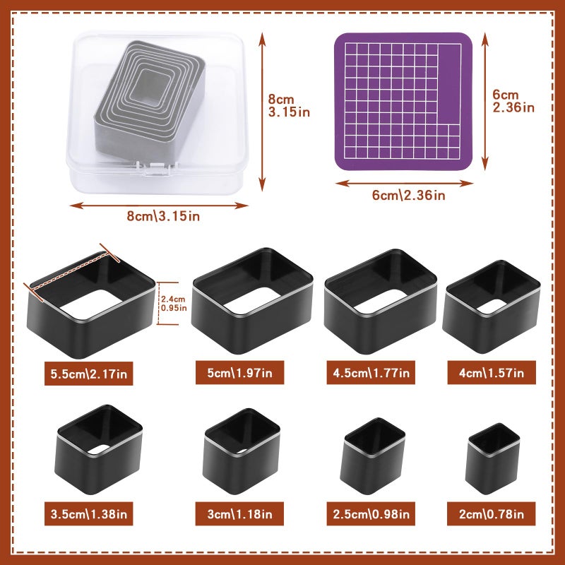 Yizzvb 8 Pcs Leather Rectangle Shape Cutter Tool Set, Punching Tools Set, High Carbon Steel Craft Punching Tools for DIY Craft, Leather Punching Die Set, 8 Sizes 20 25 30 35 40 45 50 55mm - Image 2
