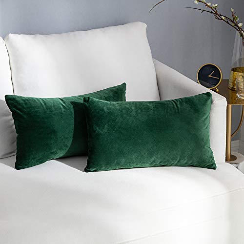 Stellhome Pack of 2 Throw Pillow Covers Rectangle Super Soft Solid Velvet Pillowcase for Bed Couch Sofa Bench, 12 x 20 inch (30 x 50 cm), Olive - Image 1