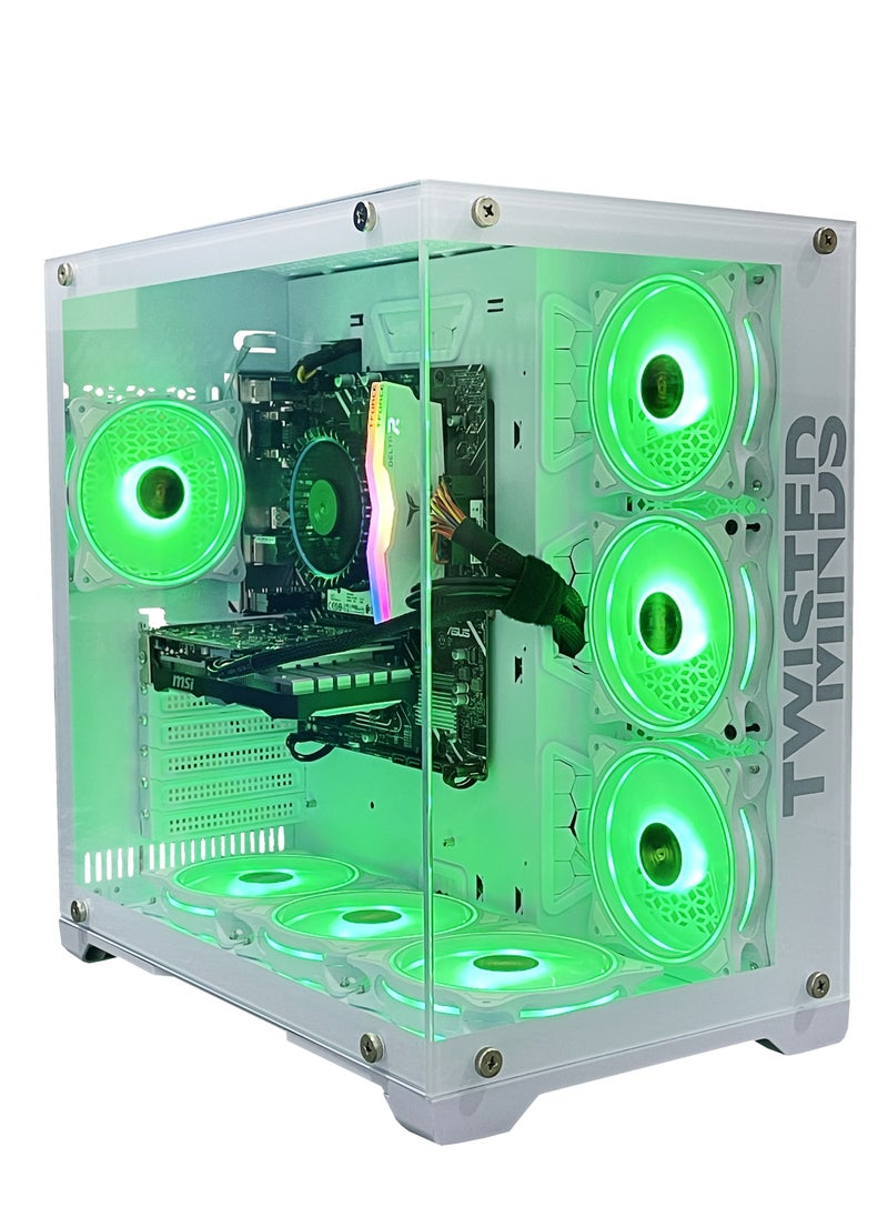 كمبيوتر بى سى ألعاب مزود بمعالج إنتل كور i5-12400F، ولوحة أم H610M-E D4، وذاكرة وصول عشوائي دى دى أر فور سعة 16 جيجابايت RGB، و1 تيرابايت أم 2 إس إس دى ، وبطاقة رسومات إنفيديا جى فورس أر تى أكس 3050، مع 7 مراوح، وجهاز تحكم عن بعد RGB باللون الأبيض مع نظام التشغيل ويندوز 11 برو