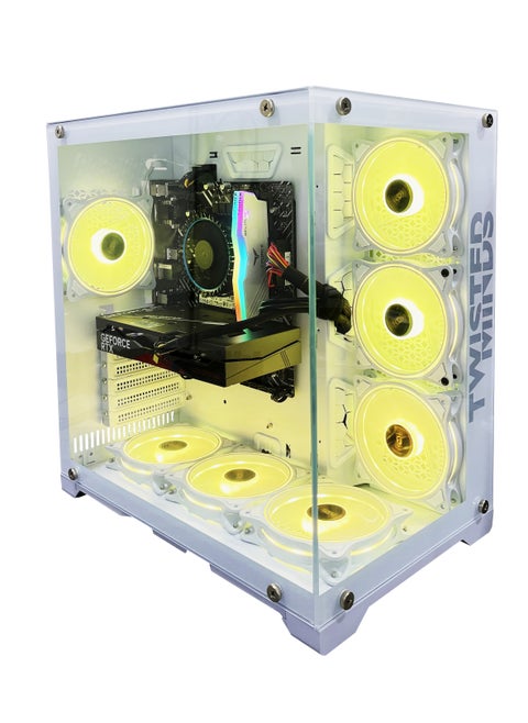 كمبيوتر بى سى ألعاب مزود بمعالج إنتل كور i5-12400F، ولوحة أم H610M-E D4، وذاكرة وصول عشوائي دى دى أر فور سعة 16 جيجابايت RGB، و1 تيرابايت أم 2 إس إس دى ، وبطاقة رسومات إنفيديا جى فورس أر تى أكس 3050، مع 7 مراوح، وجهاز تحكم عن بعد RGB باللون الأبيض مع نظام التشغيل ويندوز 11 برو