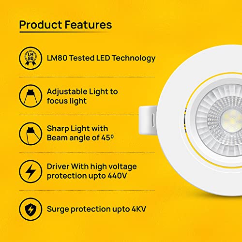 Wipro Garnet 3W Round Led Wave Spotlight|Cob Spotlight for Ceiling|Cool White Light (6500K)|Adjustable Design|Recessed Tiltable Downlighter for False Ceiling|Cutout - 60 Mm|Pack of 20 - Image 4