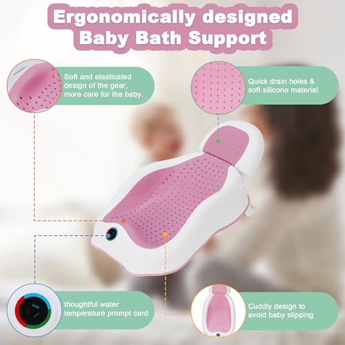 babove Baby Bath Support | Newborn Bathtub, With Thermometer, Collapsible, Ergonomically Designed, Baby Tubs for Newborn Essentials Must Haves (Pink) - Image 4