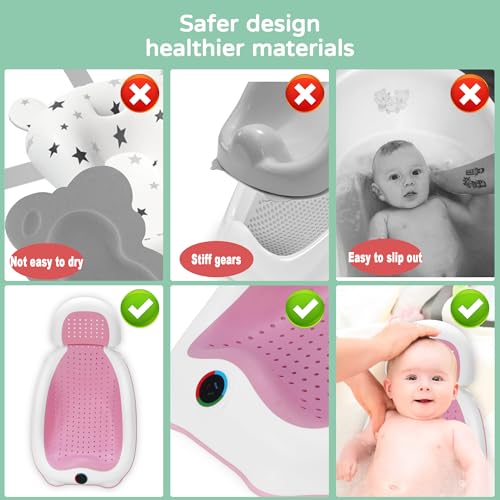 babove Baby Bath Support | Newborn Bathtub, With Thermometer, Collapsible, Ergonomically Designed, Baby Tubs for Newborn Essentials Must Haves (Pink) - Image 5