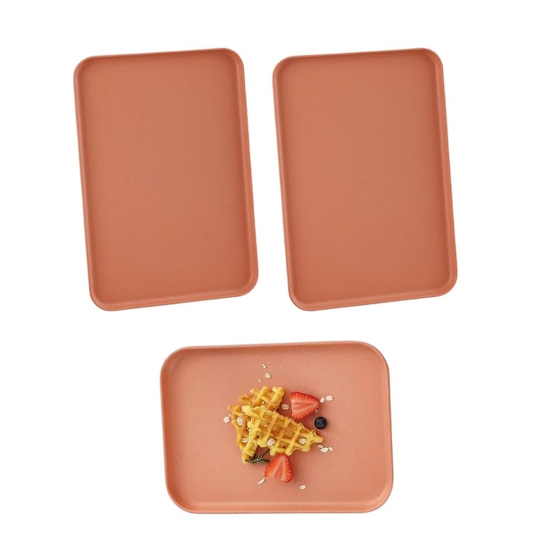 DANSR DANSR Wheat Straw Serving Platter Modern Rectangle Plastic Plate with Rounded Corners NonSlip Base Perfect Kitchen Serving Tray for Entertaining on Casual Formal Occasion 25 CM_Orange_2 Pcs  - Image 1