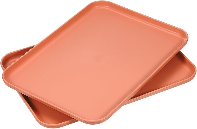 DANSR DANSR Wheat Straw Serving Platter Modern Rectangle Plastic Plate with Rounded Corners NonSlip Base Perfect Kitchen Serving Tray for Entertaining on Casual Formal Occasion 25 CM_Orange_2 Pcs  - Image 5
