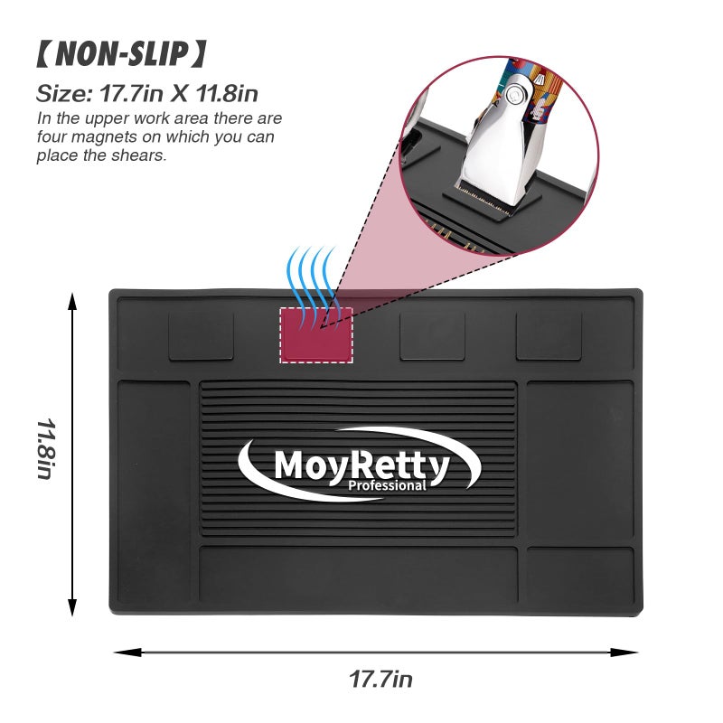 MoyRetty Magnetic Barber Organizer Mat for Clippers(17.7'' x 11.8''), Professional Anti-Slip Heat-Resistant Silicone Pad for Hair Stylist Supplies- 4 Magnets - Image 2