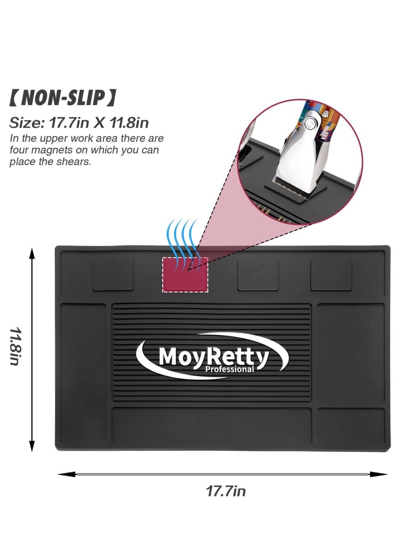 MoyRetty - MoyRetty Magnetic Barber Organizer Mat for Clippers(17.7'' x 11.8'') - Professional Anti-Slip Heat Resistant Silicone Pad with Salon Station Accessories for Hair Stylist Clippers Supplies (Black) - Image 1