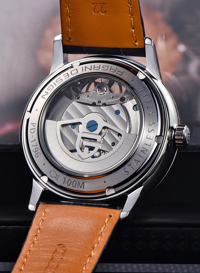 New Men's Watches, High-Quality Imported Movement, 42MM Silver Frame With Blue Dial And Blue PU Leather Strap, Fashionable And Luxurious PD1796
