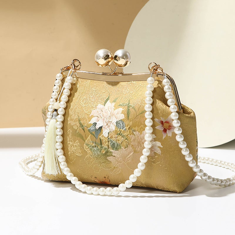 Women's Embroidered Pearl Chain Crossbody Bag - Image 1