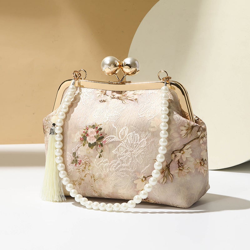 Women's Embroidered Pearl Chain Crossbody Bag - Image 5