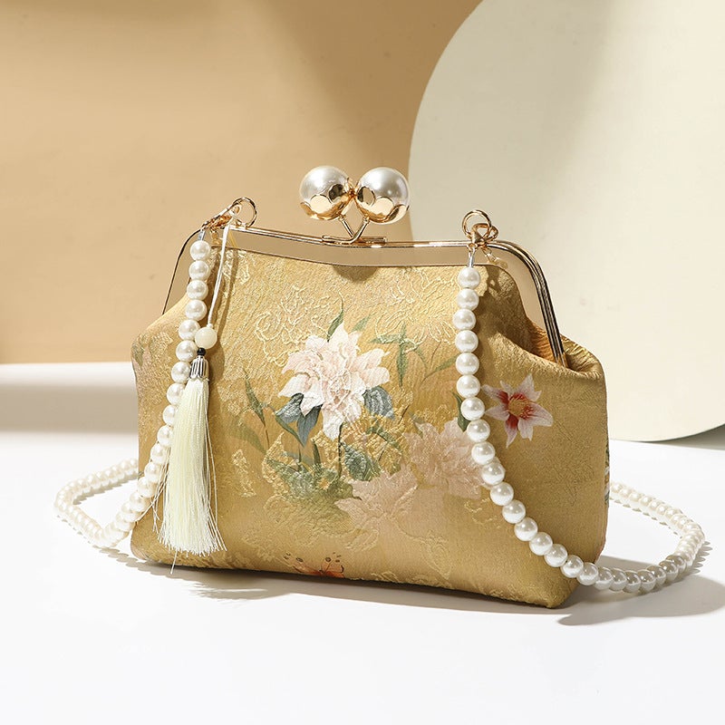Women's Embroidered Pearl Chain Crossbody Bag - Image 2