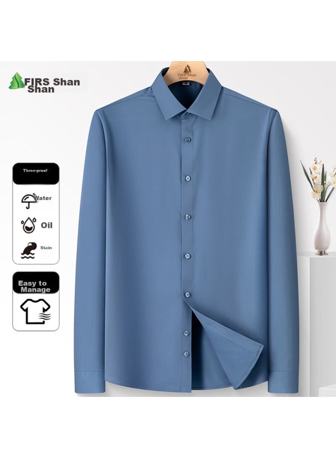 FIRS Firs Men's Triple-protection Long Sleeve Dress Shirt, Wrinkle-resistant, No-iron, Business Casual Work Uniform Formal Wear Top Shirt For Men  - Image 3