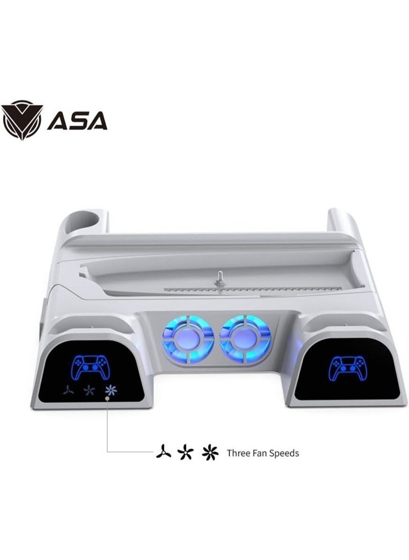 ASA - PS5 Stand with 2 Cooling Fans, Dual Fast Charging Station for PS5 Console with Game Storage, PS5 Accessories Vertical Stand for Sony Playstation 5 Disc and Digital Editions - Image 1