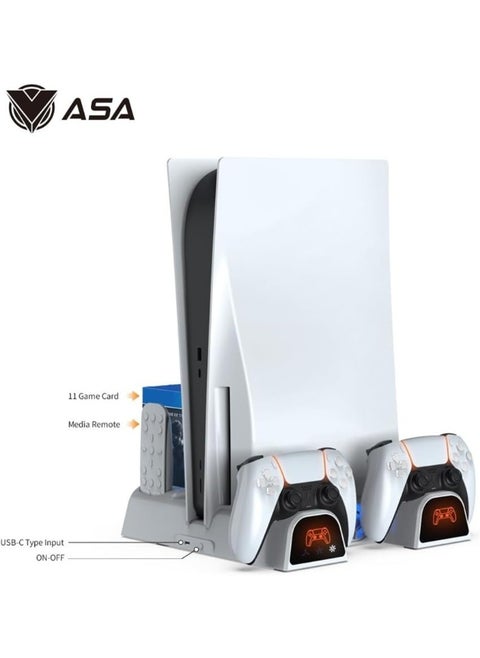 PS5 Stand with 2 Cooling Fans, Dual Fast Charging Station for PS5 Console with Game Storage, PS5 Accessories Vertical Stand for Sony Playstation 5 Disc and Digital Editions