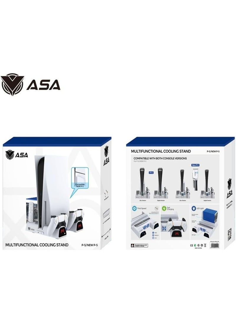ASA - PS5 Stand with 2 Cooling Fans, Dual Fast Charging Station for PS5 Console with Game Storage, PS5 Accessories Vertical Stand for Sony Playstation 5 Disc and Digital Editions - Image 1
