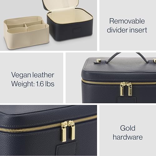 ETOILE Vanity Case Navy Stylish Travel Makeup Bag Organizer with Dividers - Image 3