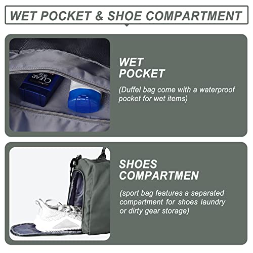 BJLFS Gym Bag for Women Men with Shoes Compartment and Wet Pocket,Sport Swimming Yoga Bag,Waterproof Travel Duffel Bag Small Carry on Bag Overnight Weekender Bags Personal Item Bag for Airlines Olive Green - Image 5
