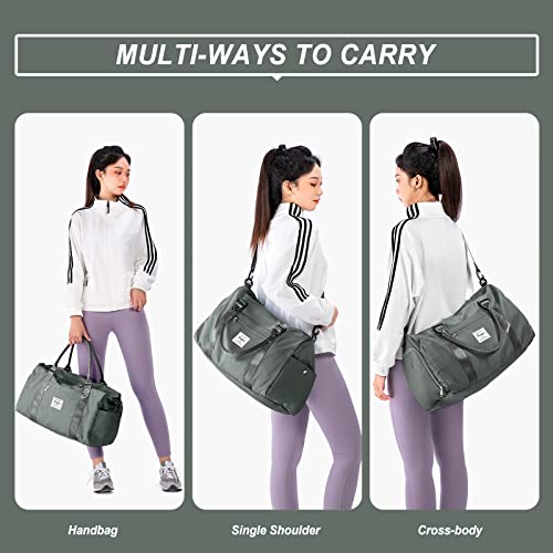 BJLFS Gym Bag for Women Men with Shoes Compartment and Wet Pocket,Sport Swimming Yoga Bag,Waterproof Travel Duffel Bag Small Carry on Bag Overnight Weekender Bags Personal Item Bag for Airlines Olive Green - Image 2