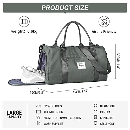 BJLFS Gym Bag for Women Men with Shoes Compartment and Wet Pocket,Sport Swimming Yoga Bag,Waterproof Travel Duffel Bag Small Carry on Bag Overnight Weekender Bags Personal Item Bag for Airlines Olive Green - Image 3