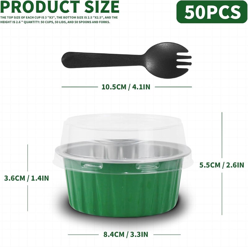YOIYINI St. Patrick's Day 50Pcs Mini Aluminum Foil Cupcake Baking Cups,5oz Cake Pans Disposable,Mini Loaf Pans with Lids,Disposable Ramekins,Tin Cups Containers for Cupcake,Pudding,Muffin(50, Green) - Image 2