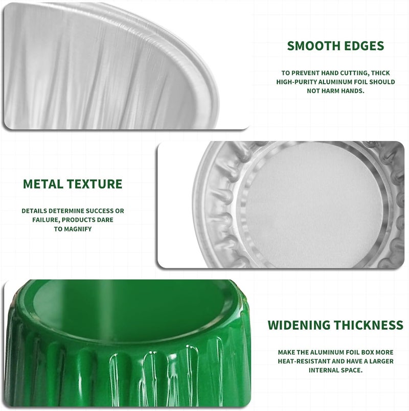 YOIYINI St. Patrick's Day 50Pcs Mini Aluminum Foil Cupcake Baking Cups,5oz Cake Pans Disposable,Mini Loaf Pans with Lids,Disposable Ramekins,Tin Cups Containers for Cupcake,Pudding,Muffin(50, Green) - Image 3