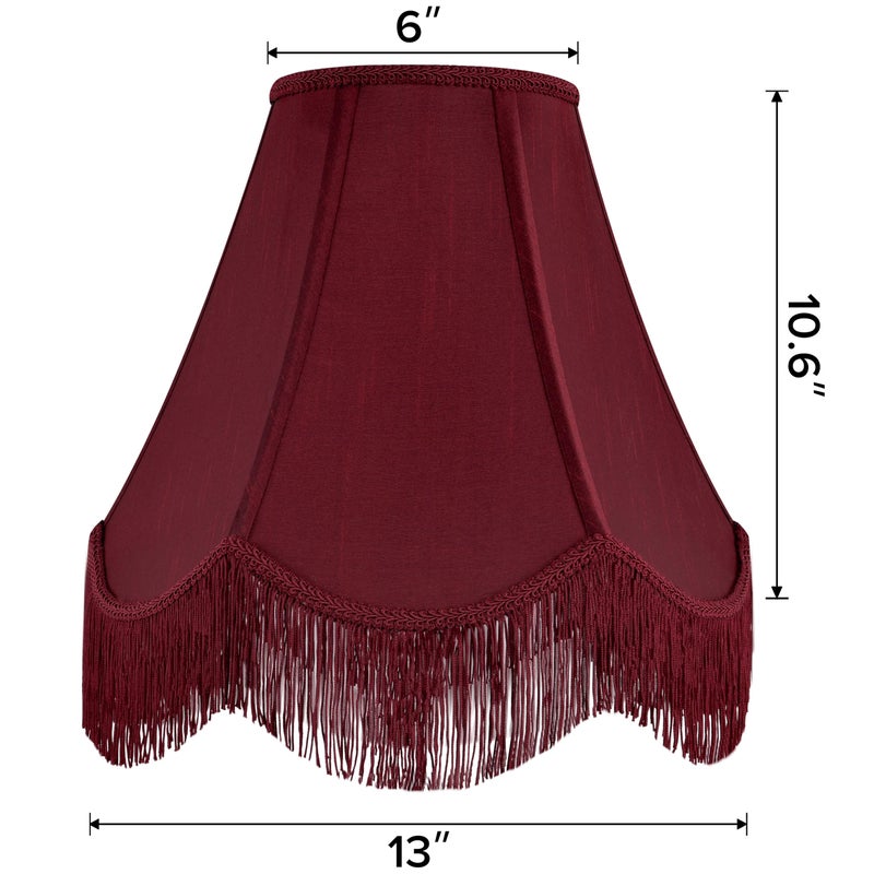 GO&SO Set of 2 Burgundy Silk Scalloped Lamp Shade, Petal Edge Braid with Burgundy Fringe Trim, 6"x13"x10.6"(Spider), Victorian Bell Lamp Shades, Replacement Shades for Table,Floor Lamps, Easy Assembly - Image 2