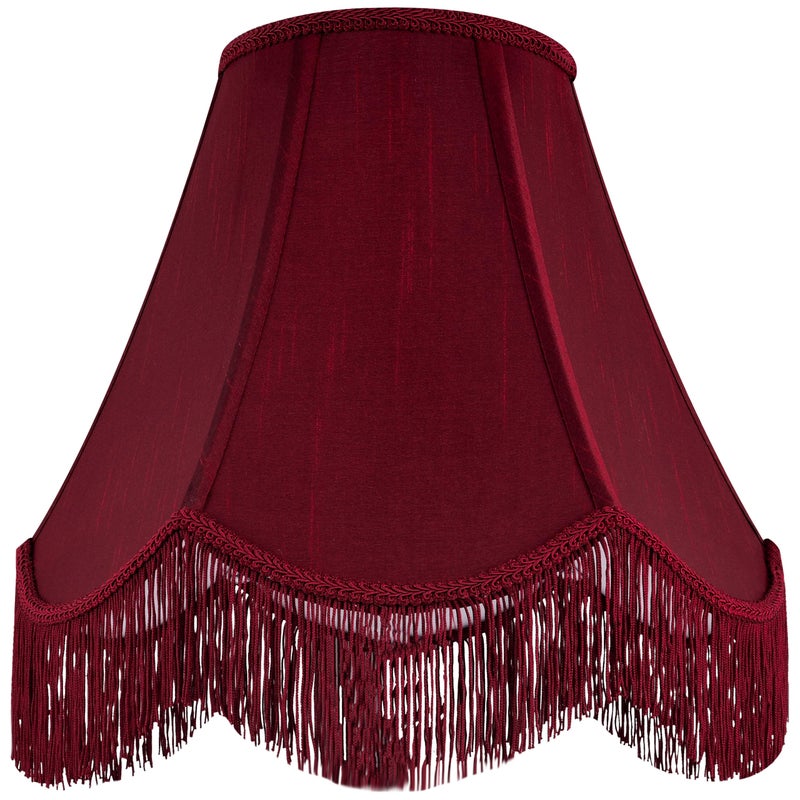 GO&SO Set of 2 Burgundy Silk Scalloped Lamp Shade, Petal Edge Braid with Burgundy Fringe Trim, 6"x13"x10.6"(Spider), Victorian Bell Lamp Shades, Replacement Shades for Table,Floor Lamps, Easy Assembly - Image 5