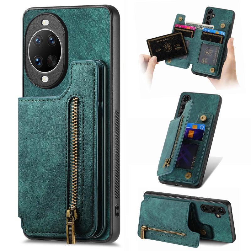 إيروريكس جراب خلفي بسحاب من الجلد بتصميم كلاسيكي لهاتف هواوي نوفا 14 (أخضر) - Image 1