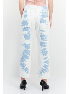 Bershka Women Straight Cropped  Wash Non-Stretchable Denim, White/Blue  - Image 3