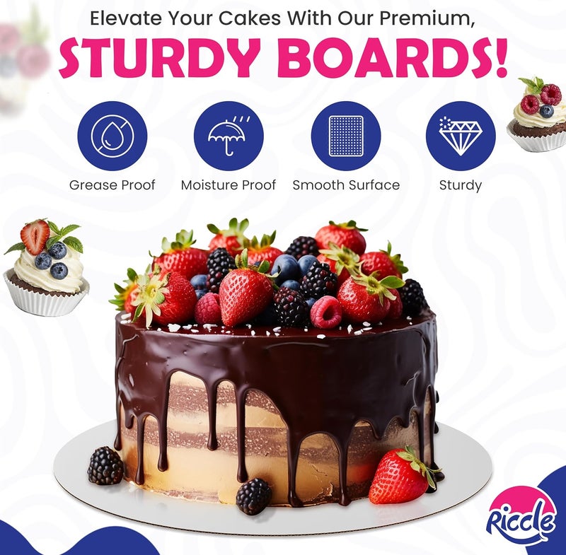 RICCLE Cake Boards 10 Inch Round Pack of 50- Smooth Edged 10" Board, Disposable - Sturdy - White Cardboard Circles -Food Grade - Image 5