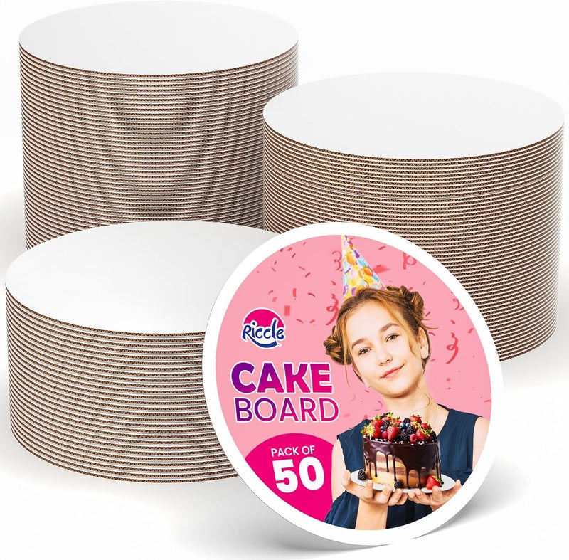 RICCLE Cake Boards 10 Inch Round Pack of 50- Smooth Edged 10" Board, Disposable - Sturdy - White Cardboard Circles -Food Grade - Image 1