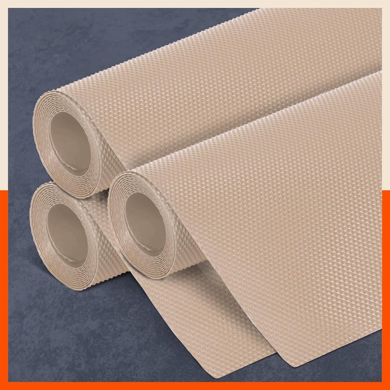 Bathla رول الثلاجة من باثلا 45 سم × 150 سم رول لخزانة المطبخ حمام طاولة ثلاجة مقاوم للحرارة متعدد الاستخدامات قابل للغسل قابل لإعادة الاستخدام بتصميم ماسي غير قابل للانزلاق VEGA 380 GSM بيج عبوة من 3 - Image 1