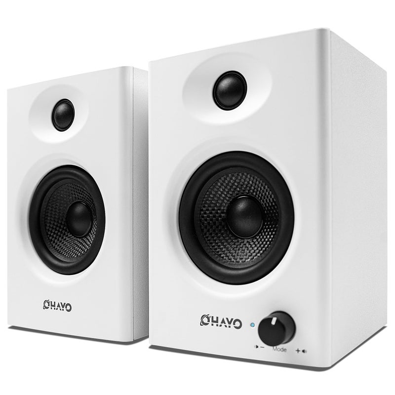 OHAYO 60W Computer Speakers for Gaming and Music, Active Bluetooth 5.3, Stereo 2.0 Speakers for Desktop PC Monitor or Laptop, Surround Sound Speaker, 3.5 mm Aux RCA Input, USB-Powered, 1 Pair, White - Image 1