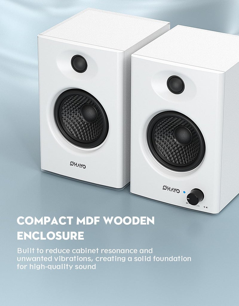 OHAYO 60W Computer Speakers for Gaming and Music, Active Bluetooth 5.3, Stereo 2.0 Speakers for Desktop PC Monitor or Laptop, Surround Sound Speaker, 3.5 mm Aux RCA Input, USB-Powered, 1 Pair, White - Image 5