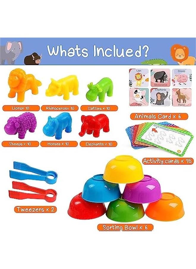 HOOKOR - Counting Dinosaurs Toys Matching Games for Kids,Sorting Bowls Toddler Preschool Learning Activities Kindergarten Math Counter Montessori Fine Motor Skills Toys Age 3 4 5 Years (Animals) - Image 1