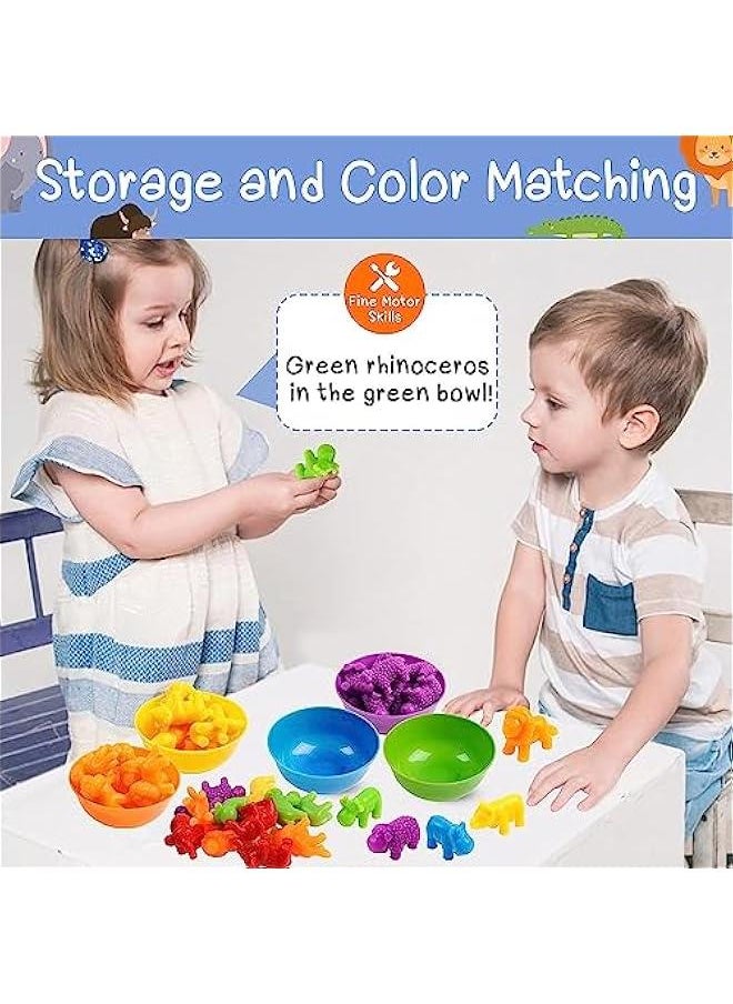 HOOKOR - Counting Dinosaurs Toys Matching Games for Kids,Sorting Bowls Toddler Preschool Learning Activities Kindergarten Math Counter Montessori Fine Motor Skills Toys Age 3 4 5 Years (Animals) - Image 1