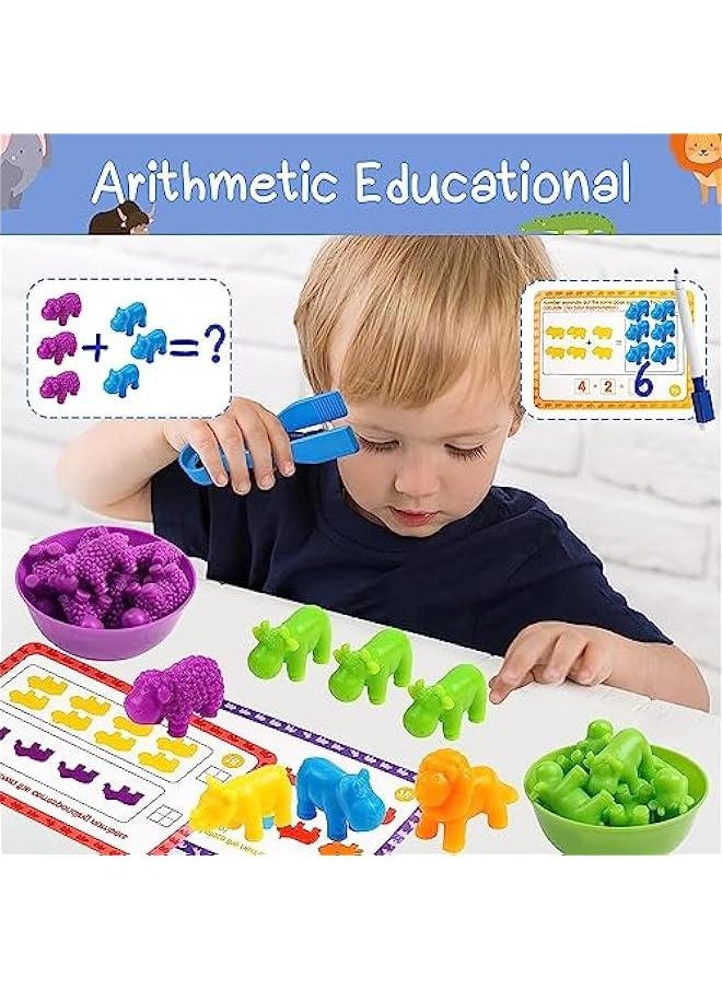 HOOKOR - Counting Dinosaurs Toys Matching Games for Kids,Sorting Bowls Toddler Preschool Learning Activities Kindergarten Math Counter Montessori Fine Motor Skills Toys Age 3 4 5 Years (Animals) - Image 1