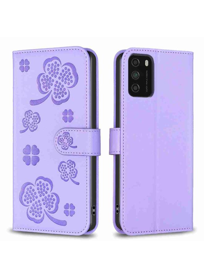 Case For Xiaomi Poco M3 Four-leaf Embossed Leather Phone Case