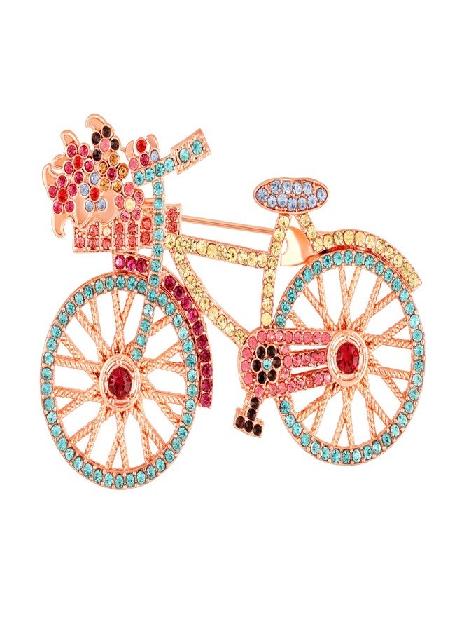 Mahi Multicolor Crystals Studded Cycle Brooch with Rose Gold Plating for Women (BP1101233ZMul) - Image 1