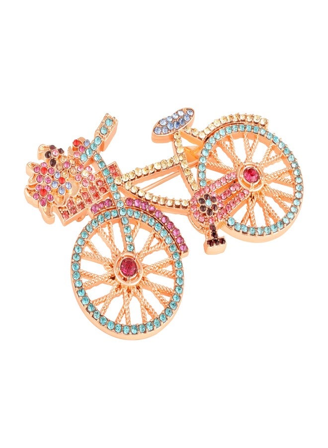 Mahi Multicolor Crystals Studded Cycle Brooch with Rose Gold Plating for Women (BP1101233ZMul) - Image 4